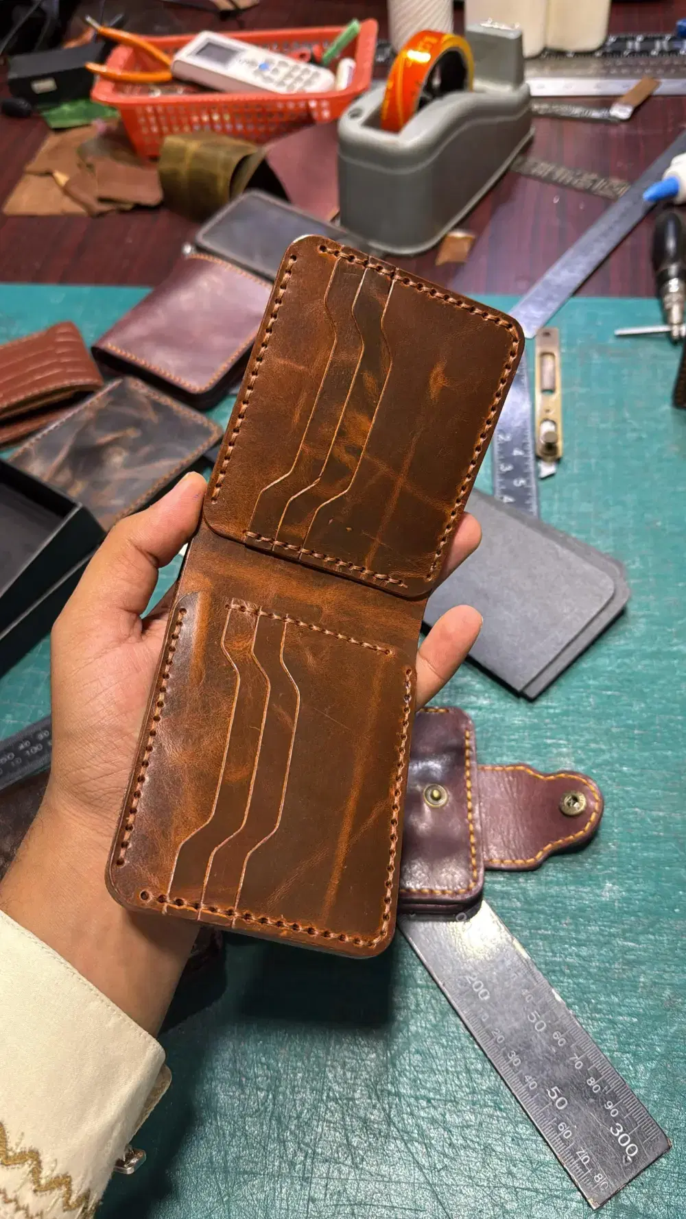 Wax Pull Up Leather Wallet —  Brown leather product — leather product photo 2