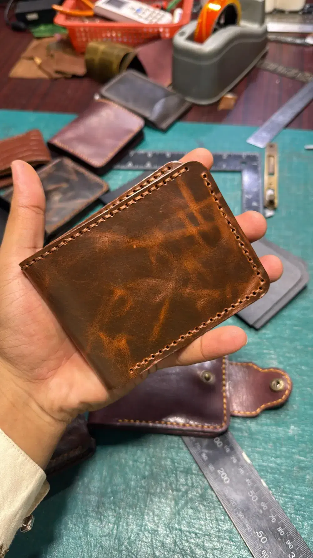 Wax Pull Up Leather Wallet —  Brown leather product — leather product photo 1