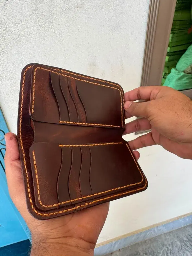 Chocolate Tan-Stitch Wave-Slot Bifold — leather product photo 1 of 3