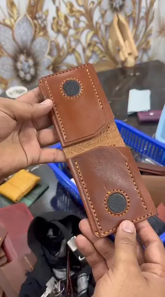 Cognac Circle-Inlay Gold-Stitch Bifold — leather product photo 1 of 4