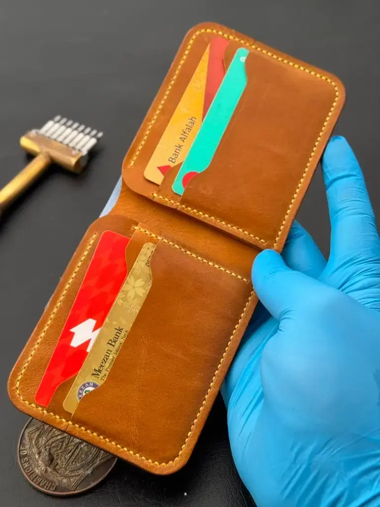 Tan Yellow-Stitch Handcrafted Bifold — leather product photo 2 of 2