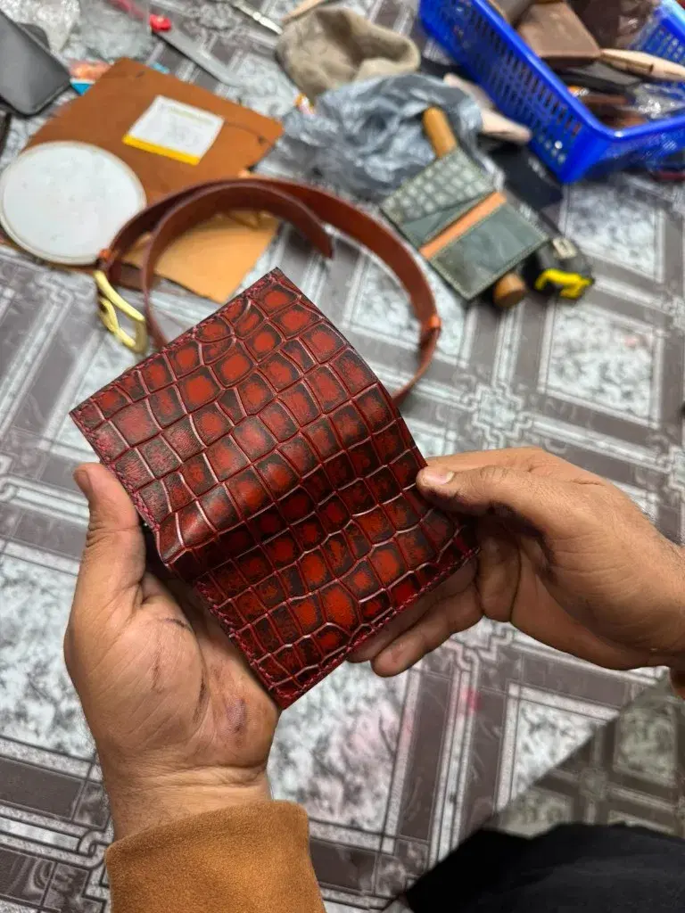 Black Oxblood Red-Stitch Card Holder —  Black / Oxblood leather product — leather product photo 2