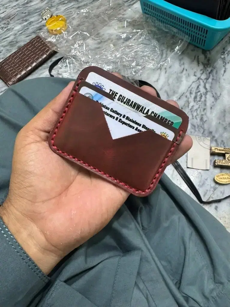 Burgundy Slim Pull-Up Card Holder —  Burgundy leather product — leather product photo 1