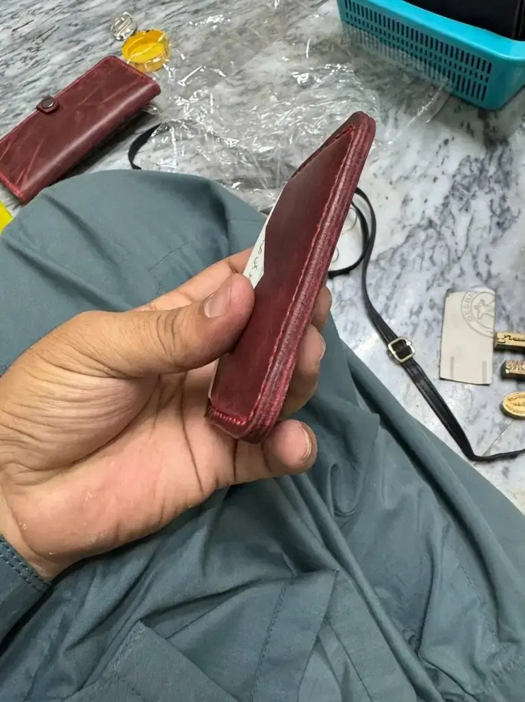 Burgundy Slim Pull-Up Card Holder —  Burgundy leather product — leather product photo 2