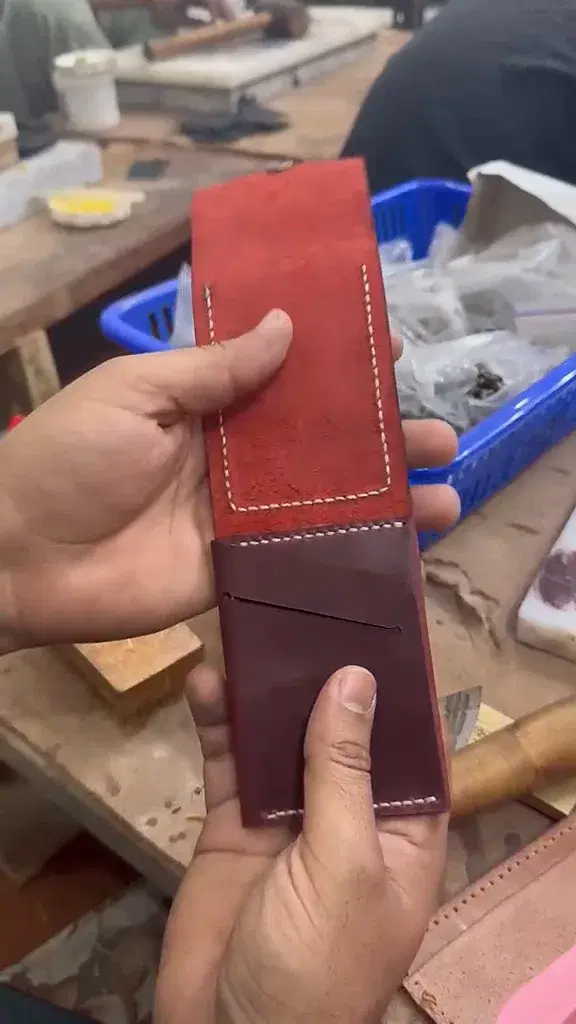 Burgundy Red-Interior Snap Card Holder — leather product photo 1 of 5
