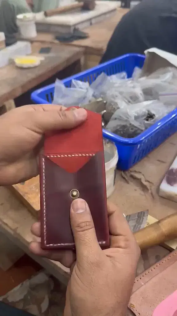 Burgundy Red-Interior Snap Card Holder — leather product photo 2 of 5