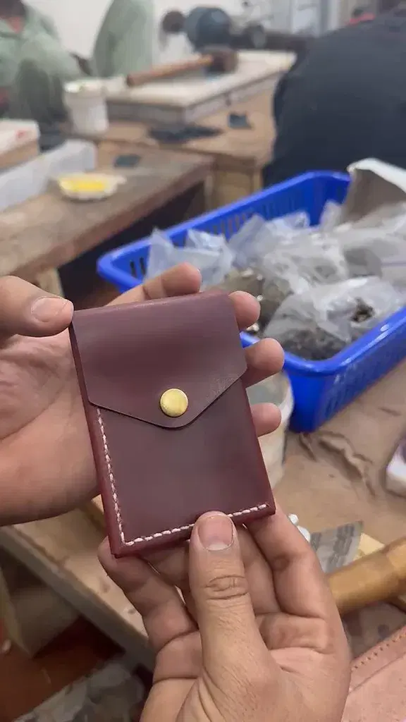 Burgundy Red-Interior Snap Card Holder — leather product photo 5 of 5