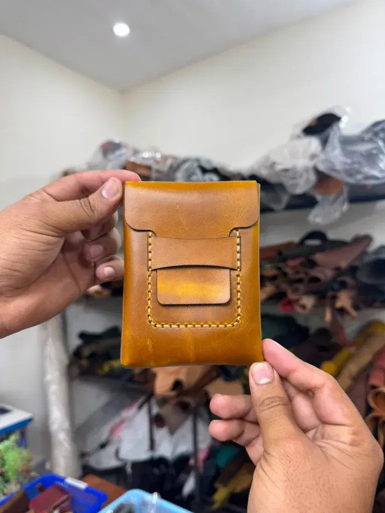 Honey Mustard Flap Card Holder —  Honey Mustard leather product — leather product photo 1