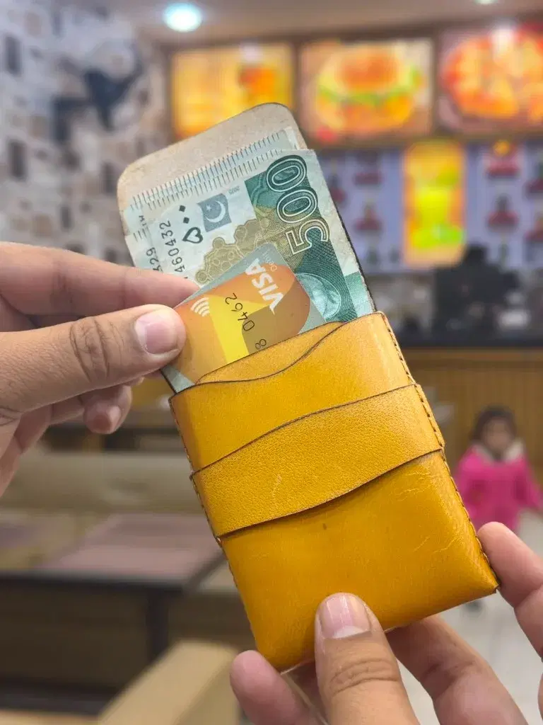 Mustard Slim Wave-Slot Card Holder —  Mustard leather product — leather product photo 1