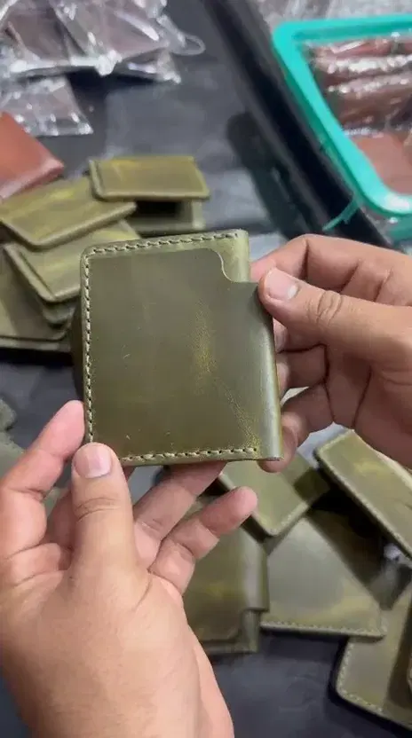 Olive Cream-Stitch Slim Card Holder —  Olive Green leather product — leather product photo 1