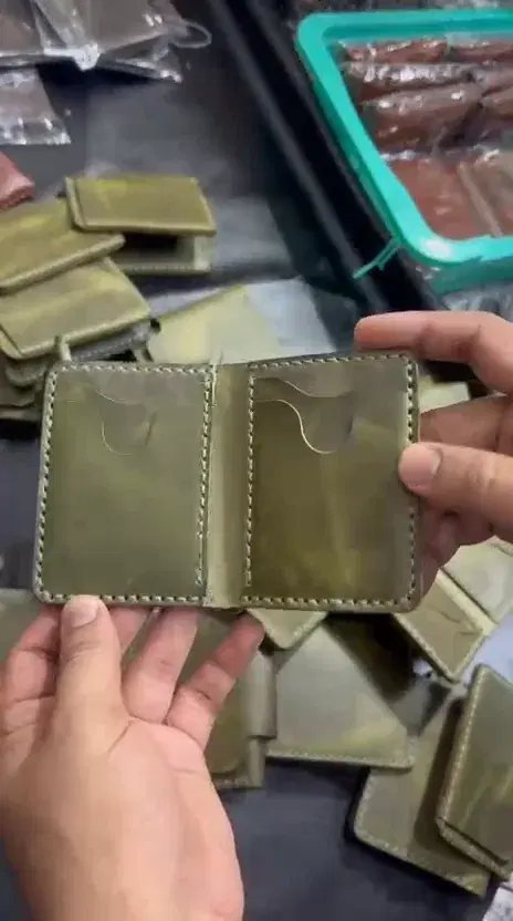 Olive Cream-Stitch Slim Card Holder —  Olive Green leather product — leather product photo 2