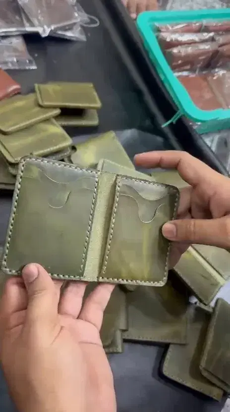 Olive Cream-Stitch Slim Card Holder —  Olive Green leather product — leather product photo 3