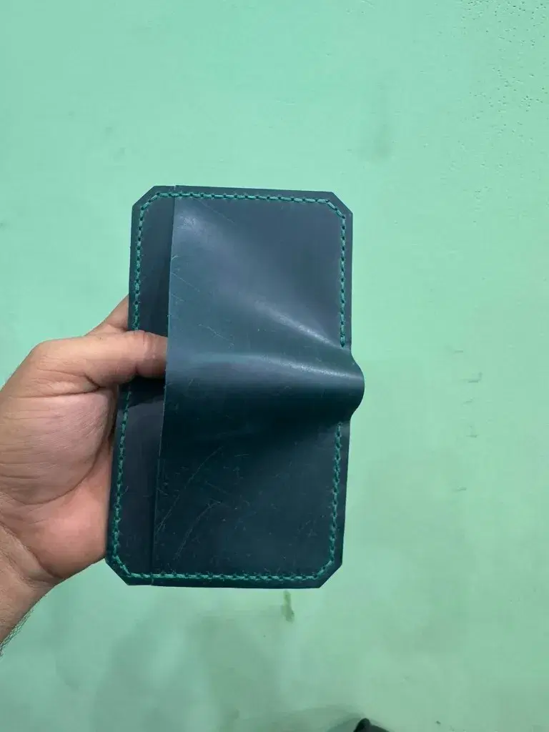 Teal Tri-Color Diagonal Card Holder —  Teal / Green / Mahogany leather product — leather product photo 2