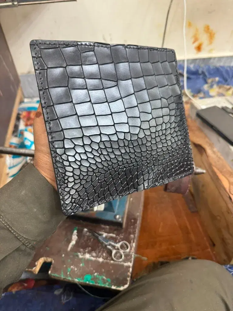 Black Crocodile Embossed Long Wallet —  Black leather product — leather product photo 2