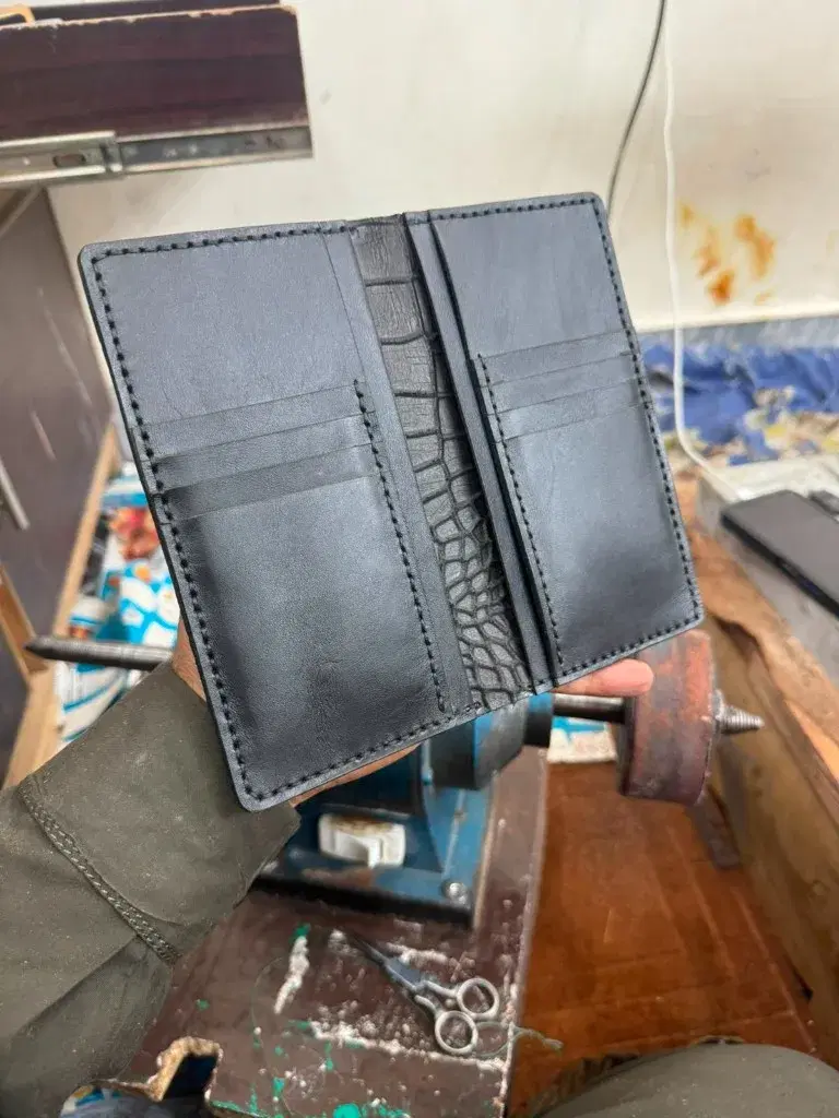 Black Crocodile Embossed Long Wallet —  Black leather product — leather product photo 1