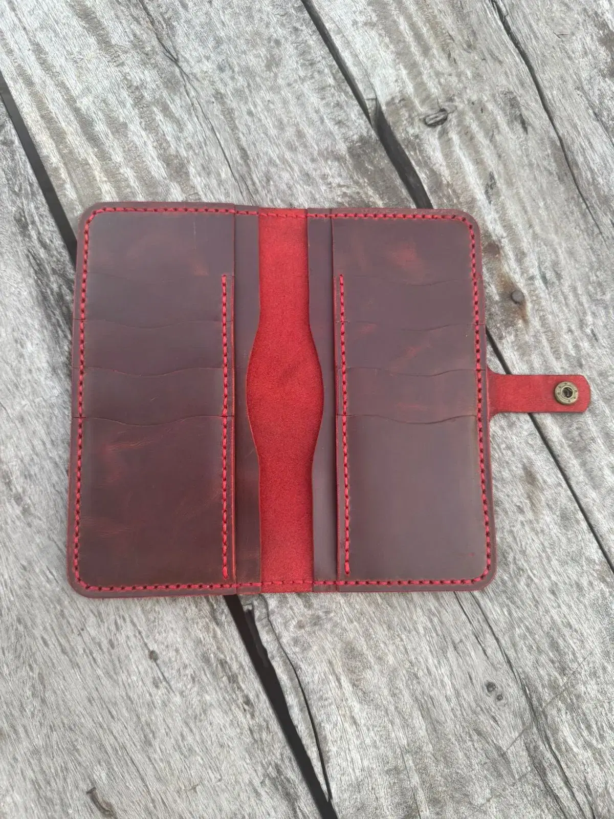 Brown Red Contrast Long Wallet —  Brown / Red leather product — leather product photo 2