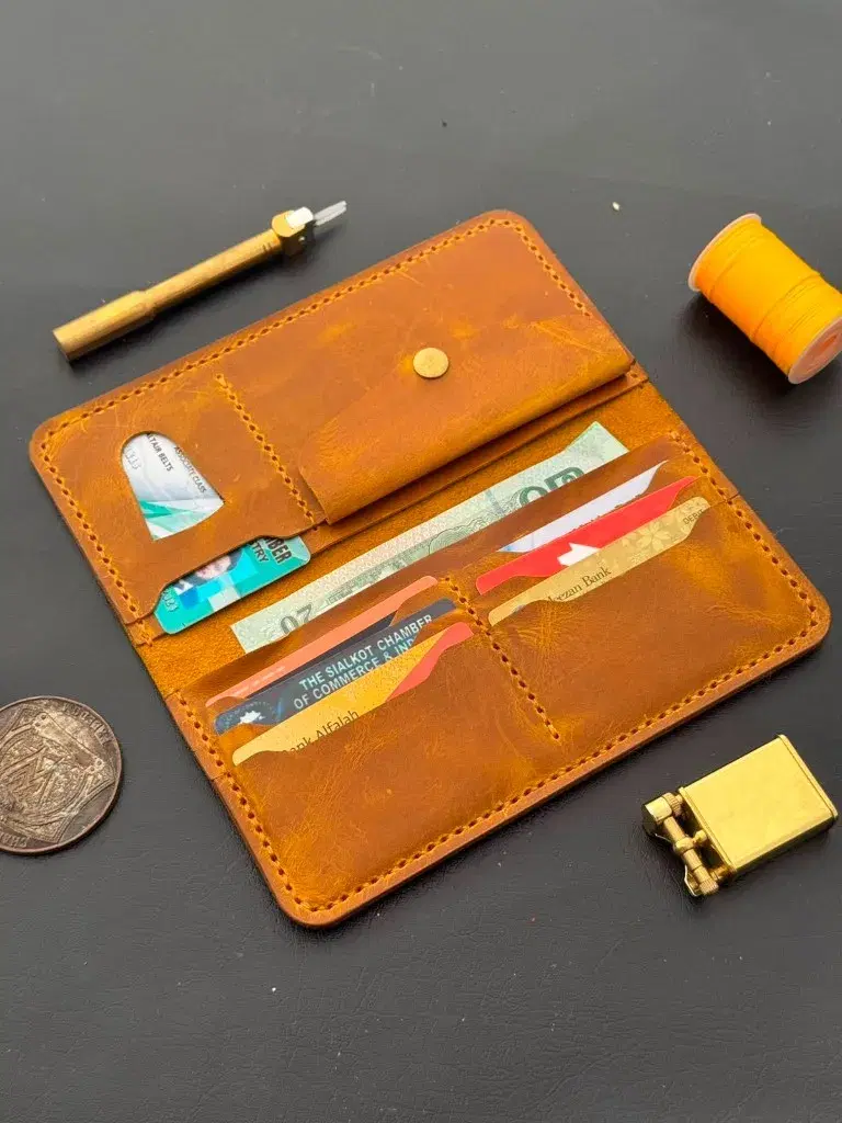 Ochre Snap Pocket Handcrafted Long Wallet —  Ochre leather product — leather product photo 1