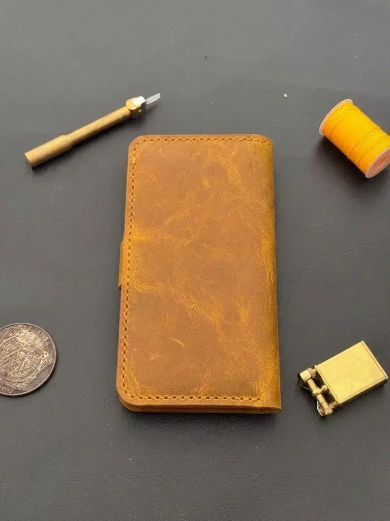 Ochre Snap Pocket Handcrafted Long Wallet —  Ochre leather product — leather product photo 2