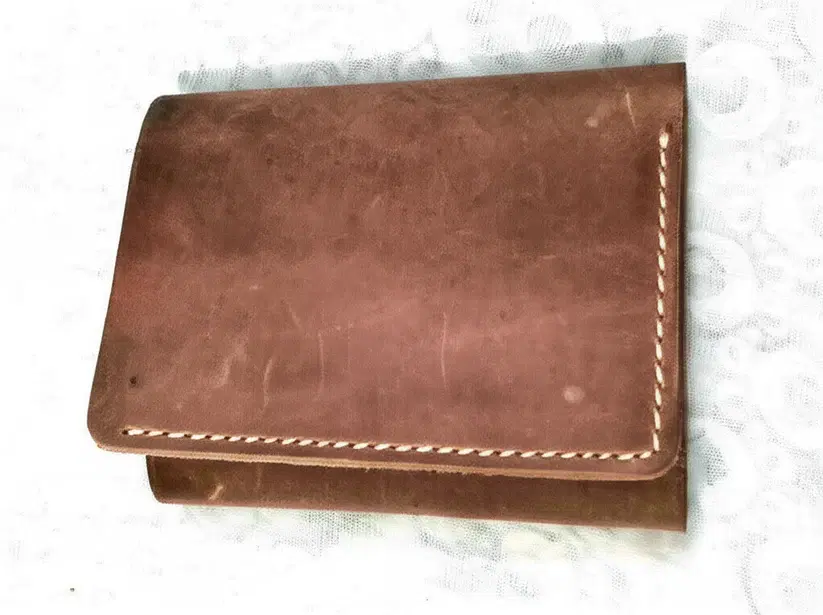 trifold Leather Wallet —  Grennish Brown leather product — leather product photo 2