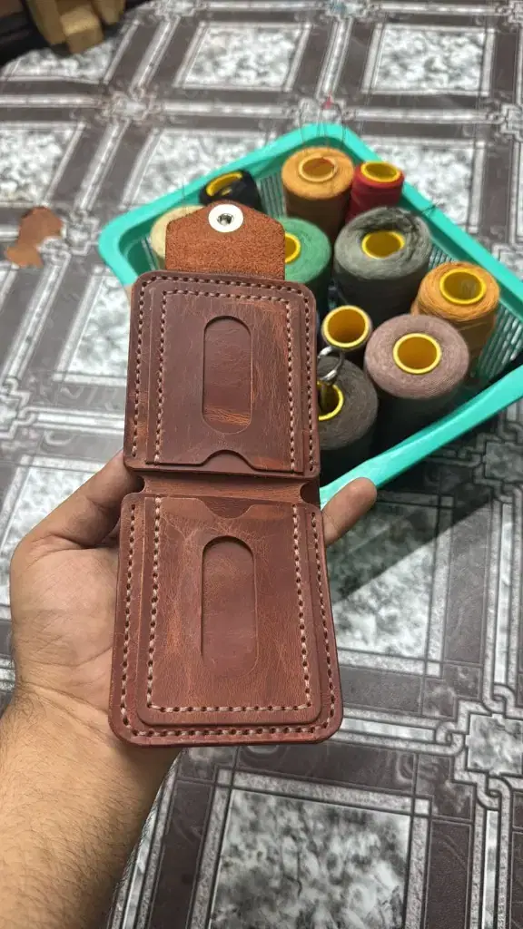 Cognac Snap Vertical Bifold Wallet — leather product photo 1 of 3