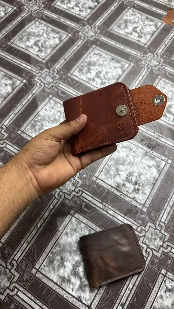 Cognac Snap Vertical Bifold Wallet — leather product photo 2 of 3