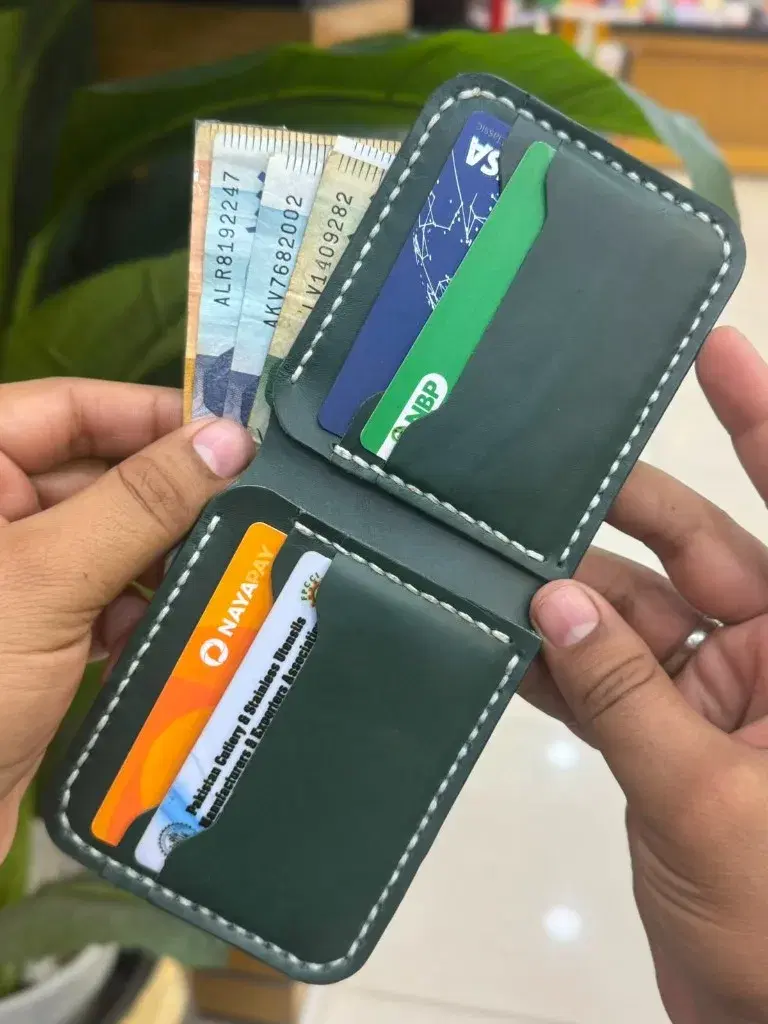 Forest Green White-Stitch Handcrafted Bifold — leather product photo 1 of 2
