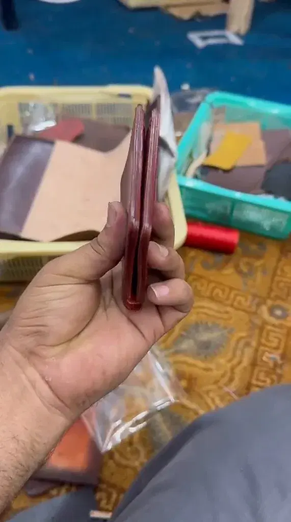 Burgundy Wave-Slot Red-Stitch Card Holder — leather product photo 4 of 4