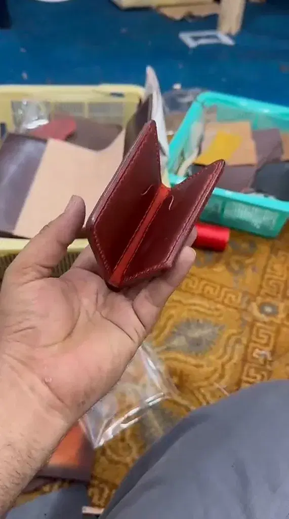 Burgundy Wave-Slot Red-Stitch Card Holder — leather product photo 2 of 4