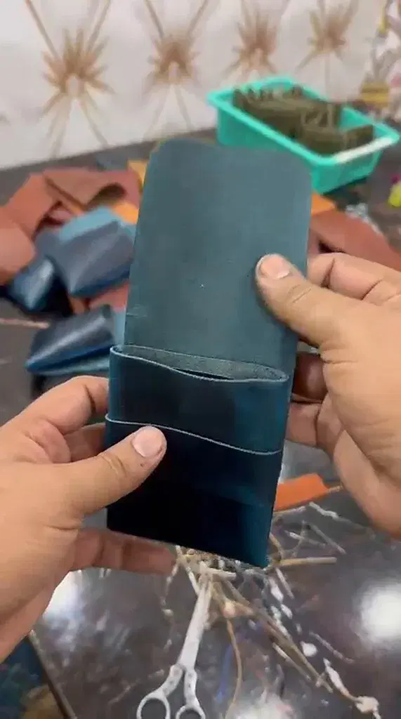 Navy Teal Pull-Up Slim Card Holder — leather product photo 4 of 6