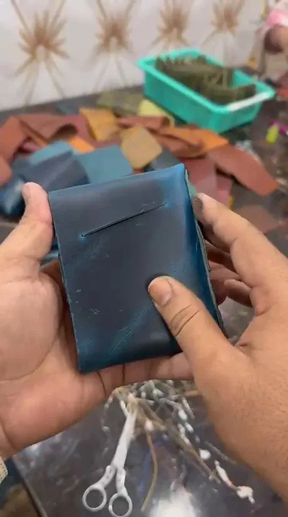 Navy Teal Pull-Up Slim Card Holder — leather product photo 3 of 6