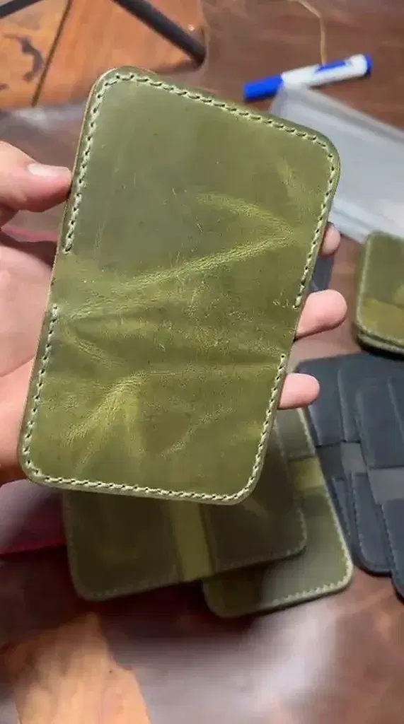 Olive Diagonal Pocket Slim Card Holder — leather product photo 2 of 4
