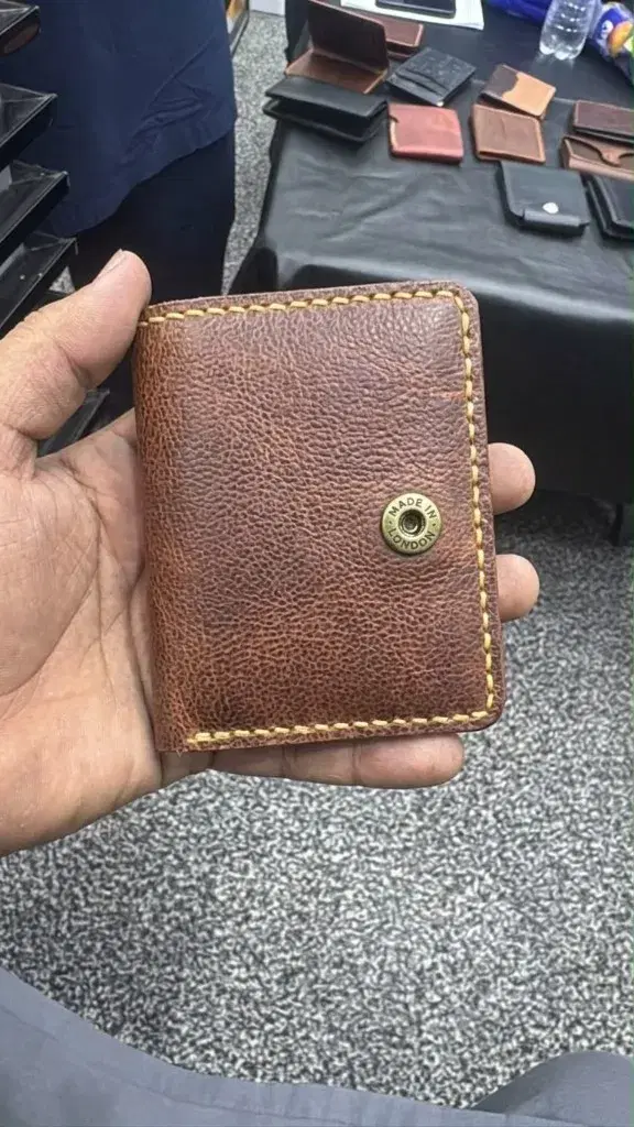 Rustic Brown Yellow-Stitch Snap Card Holder — leather product photo 2 of 2
